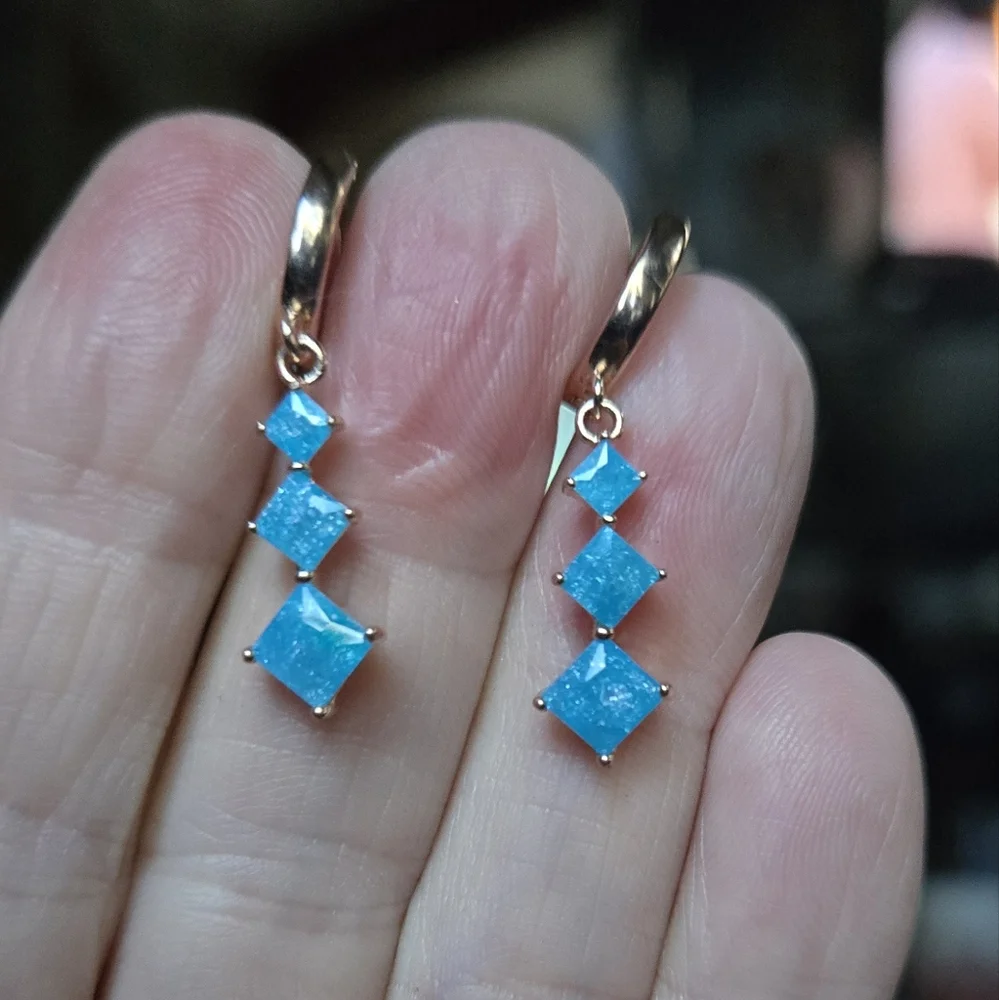 Aquamarine Elegant Blue sterling & gold Earrings - Picture 4 of 8